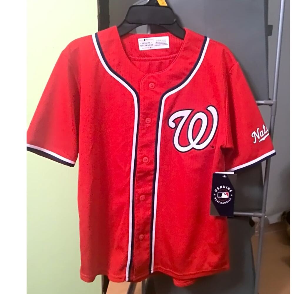NWT MLB Washington Nationals Youth Baseball Jersey Size L (10-12) Red Sewn Logo